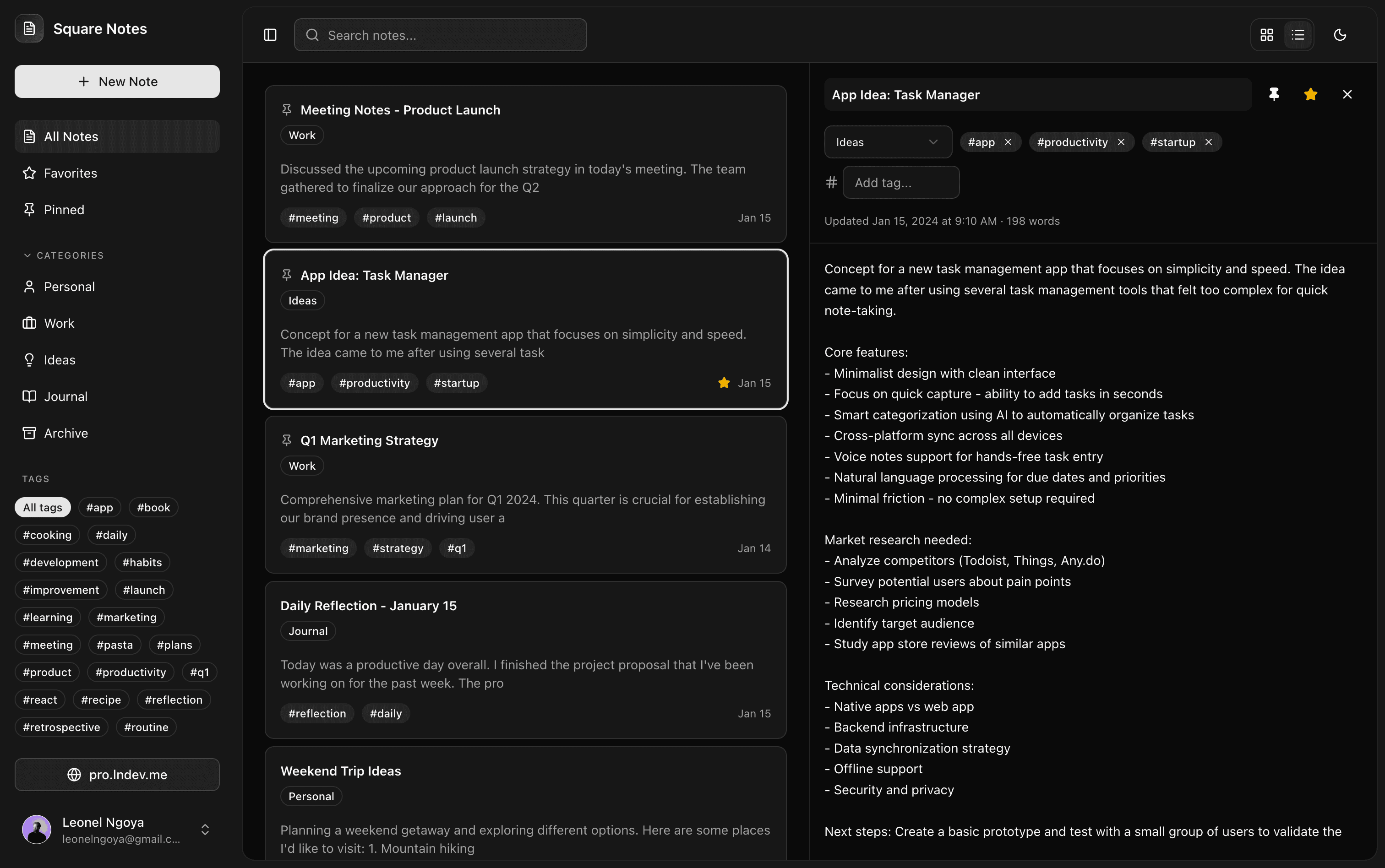 notes screenshot